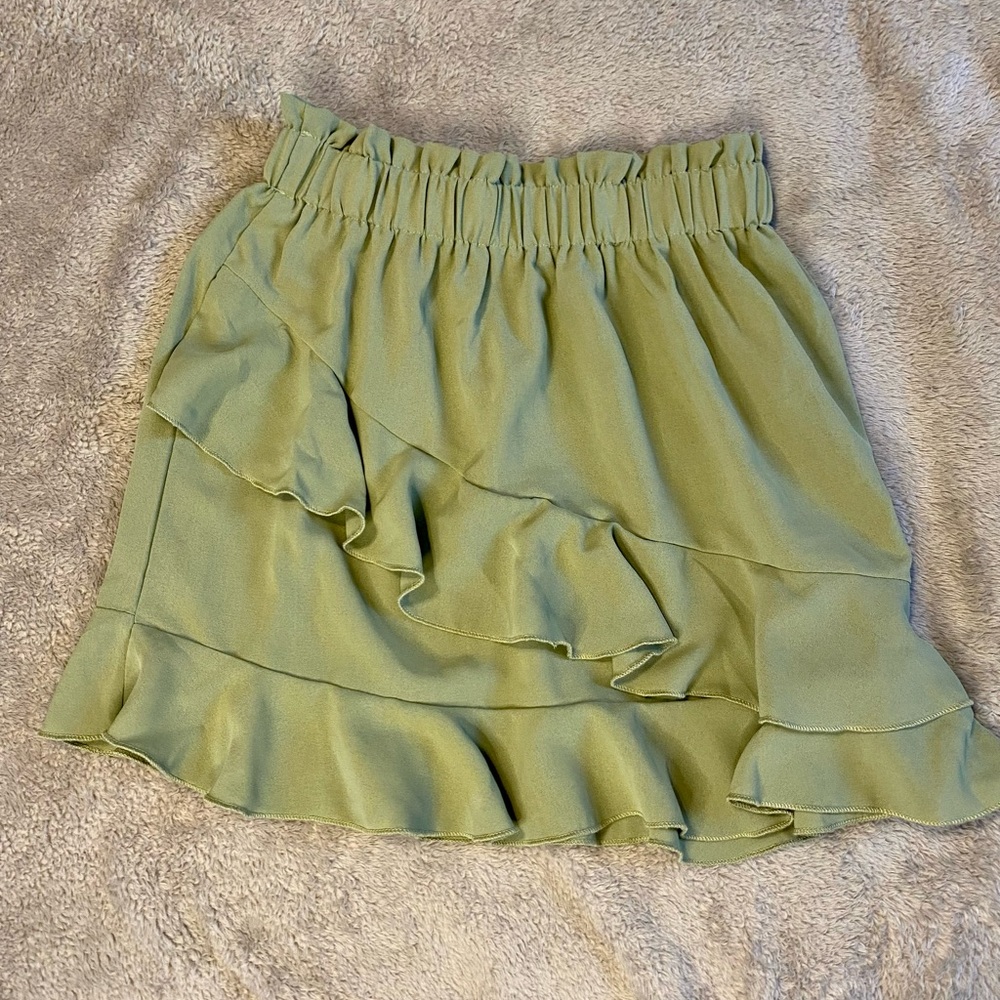 Green Flowy Mini Skirt